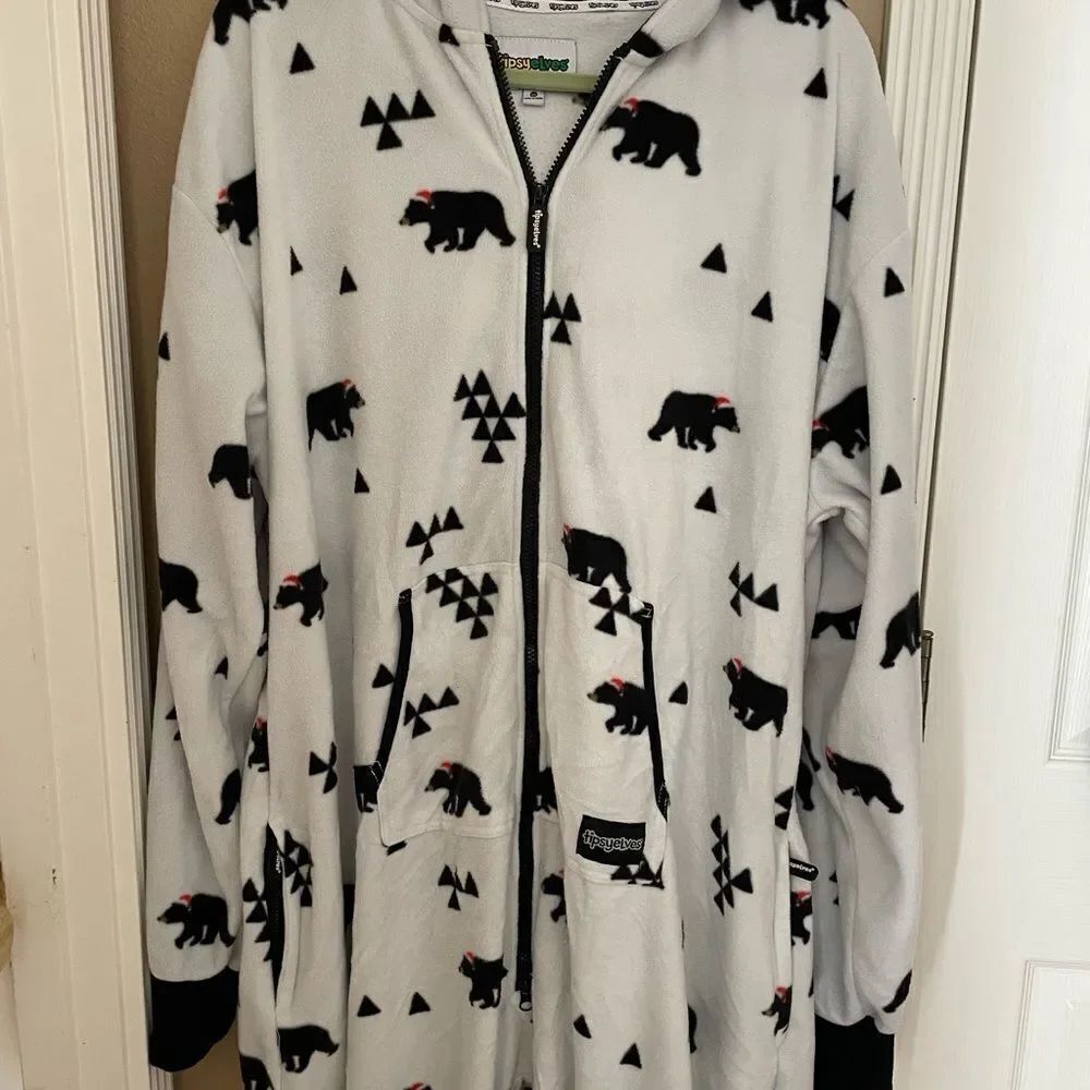 Tipsy Elves Black Bear Holiday Onesie 3X Bear Hood Pockets Excellent Condition